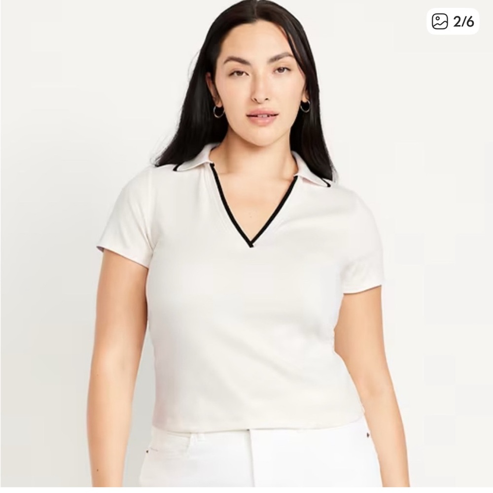 Old Navy Women's Cream Polo with Black Trim